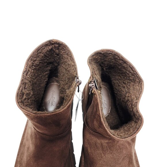 Cozy Brown Faux Suede Ankle Boots With Zipper Closure & Faux Fur Lining Size 10 - Picture 8 of 10